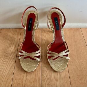 Marc Jacobs Gold Ostrich Leather Heeled Sandals Unworn Size 36